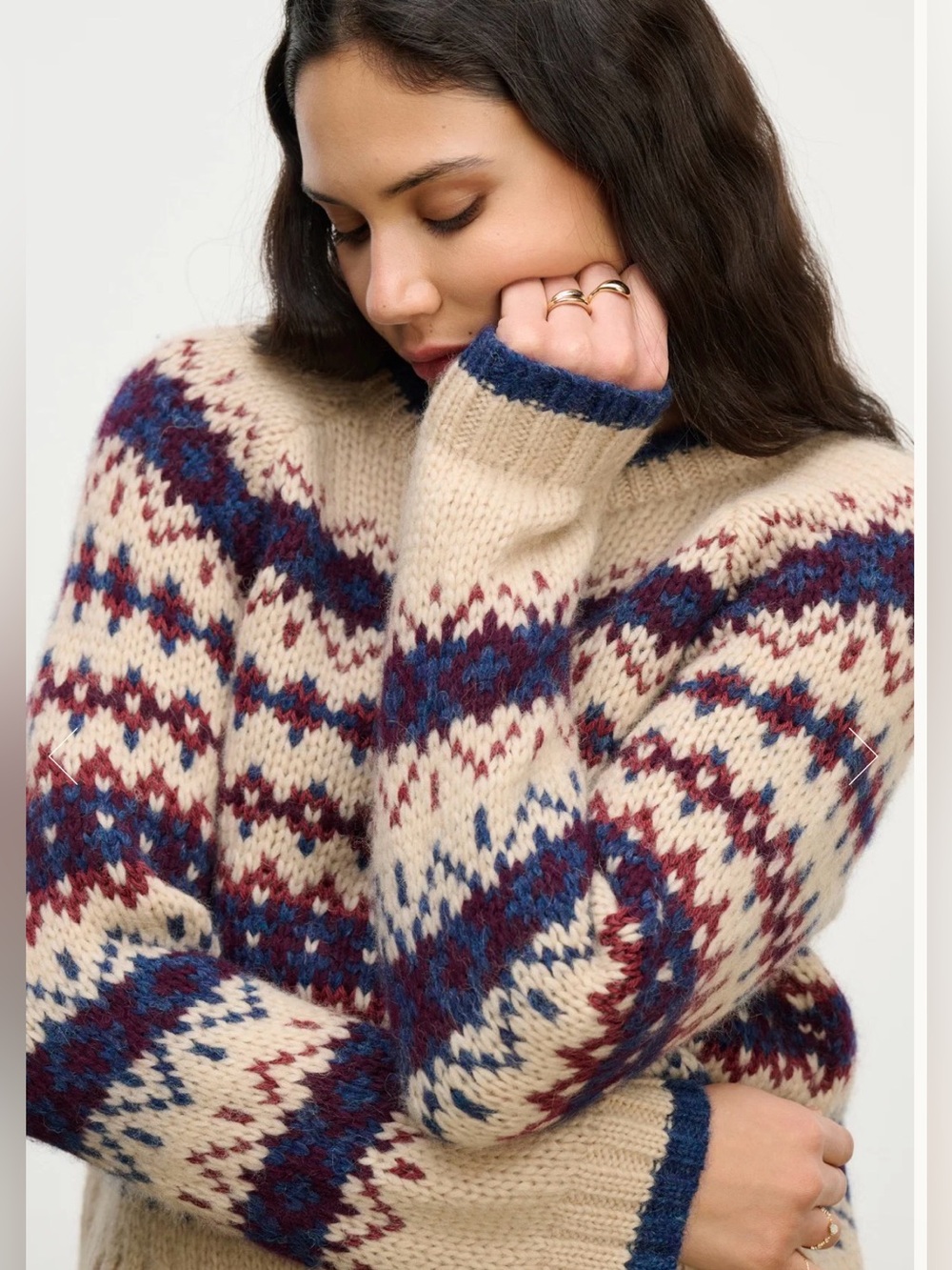 Velvet by Graham & Spencer Cream Fair Isle Crewneck with Navy & Burgundy